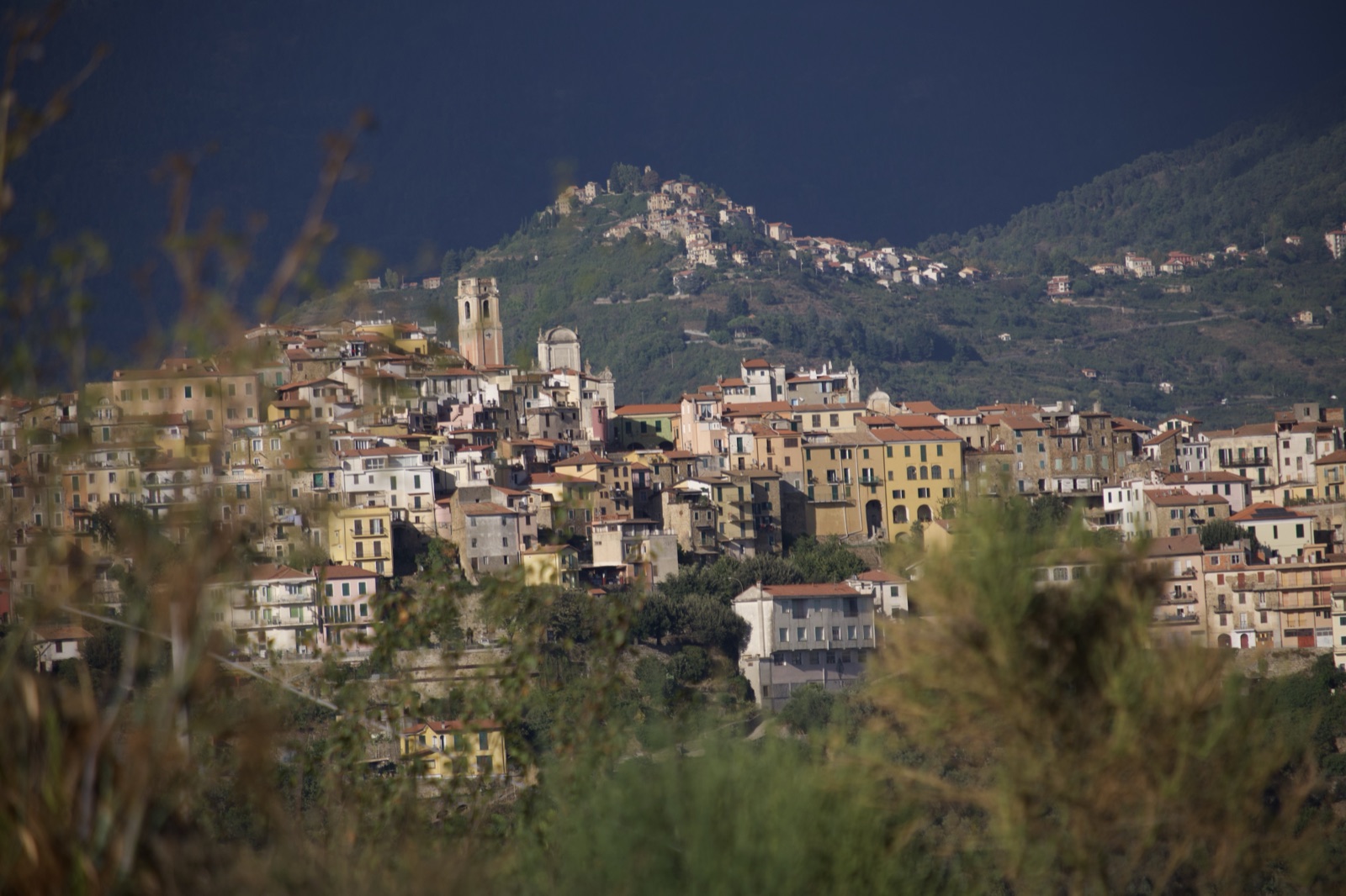 A hill town at dusk in the Maritime Alps